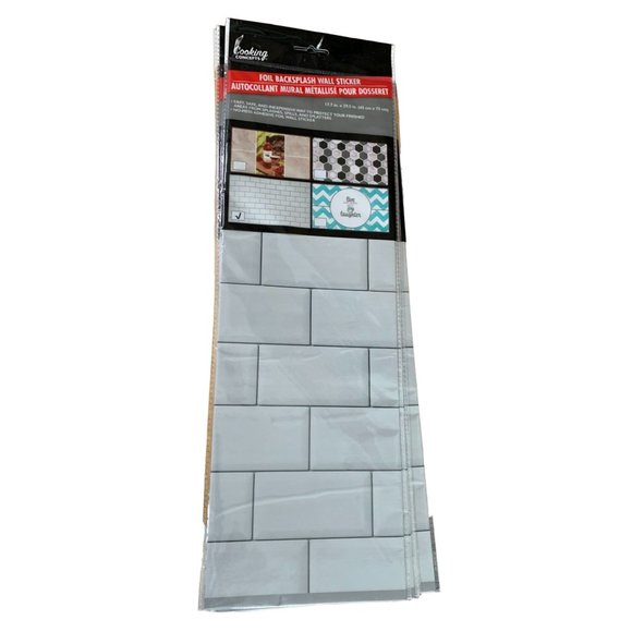 New Cooking Concepts Foil Backsplash Wall Sticker Mural White Tile Look 17.7x29. - Picture 1 of 4